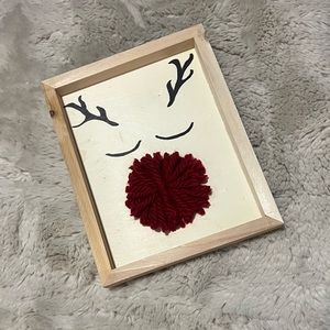 3D Yarn and wood reindeer/rudolph canvas holiday decoration
